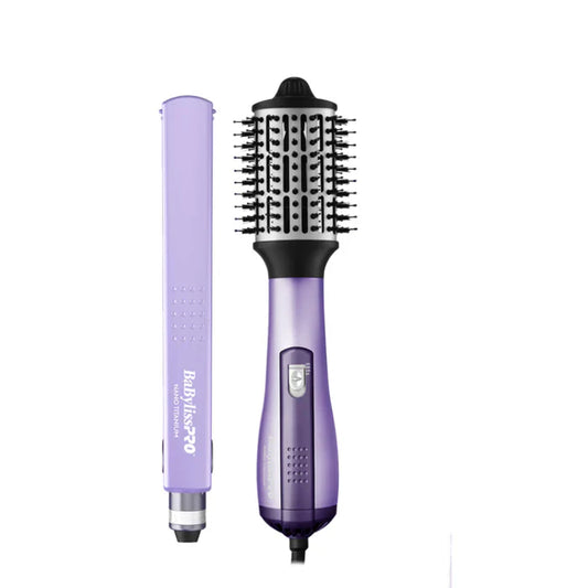 BaBylissPRO Nano Titanium 1 1/4" Flat Iron and 2 1/2" Hot Air Brush Set