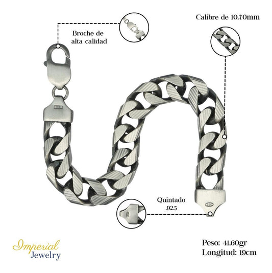 925 Sterling Silver Cuban Bracelet 19cm 10.7mm Gauge Italian