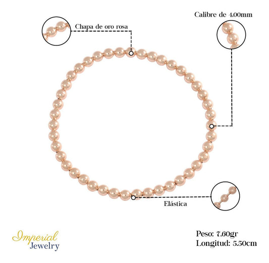 925 Sterling Silver Beaded Bracelet with Rose Gold Plating