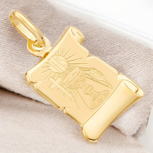 14k Italian Gold Laser Engraved Medal with Cup Image