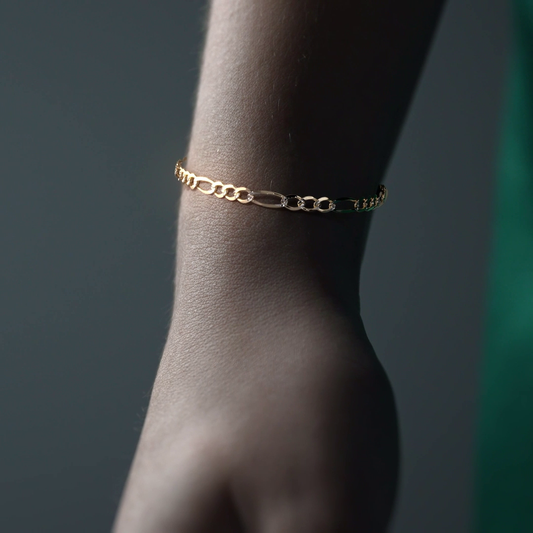 10K Gold Bracelet, Italian Figaro Style | Elegant Solid Fine Jewelry Bangle