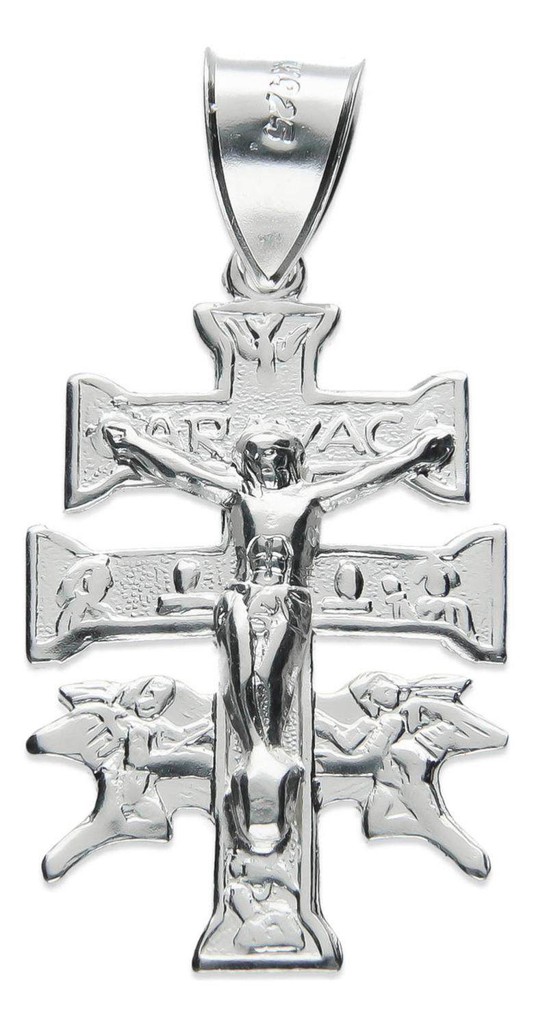 Slim Caravaca Cross Pendant in .925 Sterling Silver, Taxco, Guerrero, White