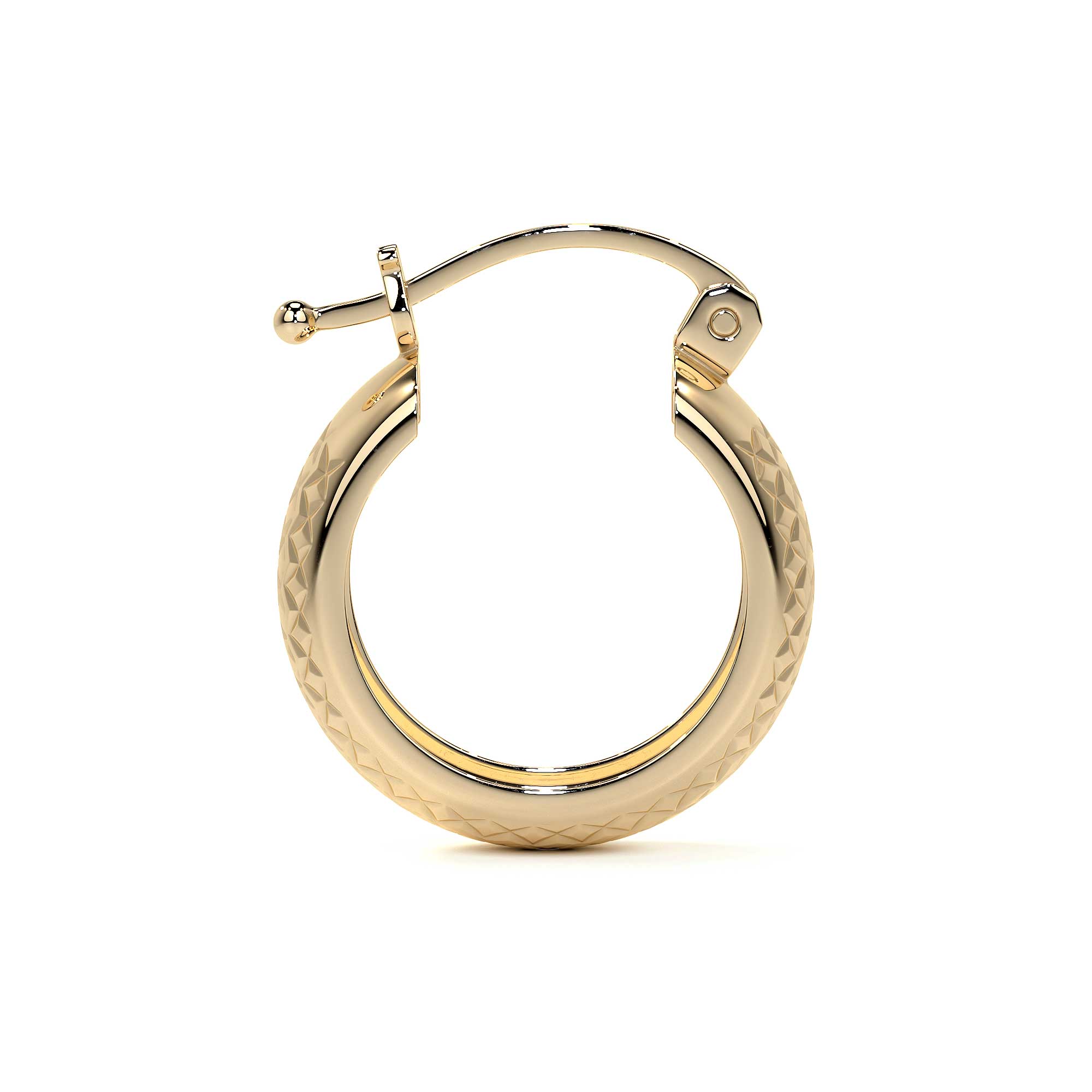 Diamond Hoop Earrings 10k Gold Honeycomb Style Bangle, 6mm