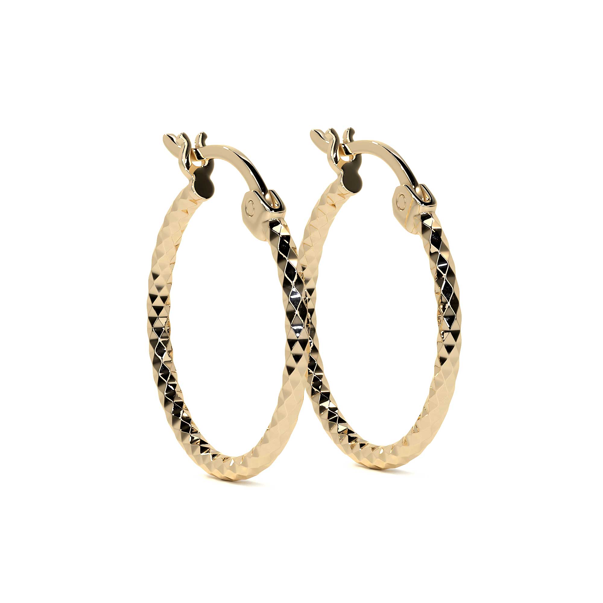 10k Gold Honeycomb Style Diamond Hoop Earrings