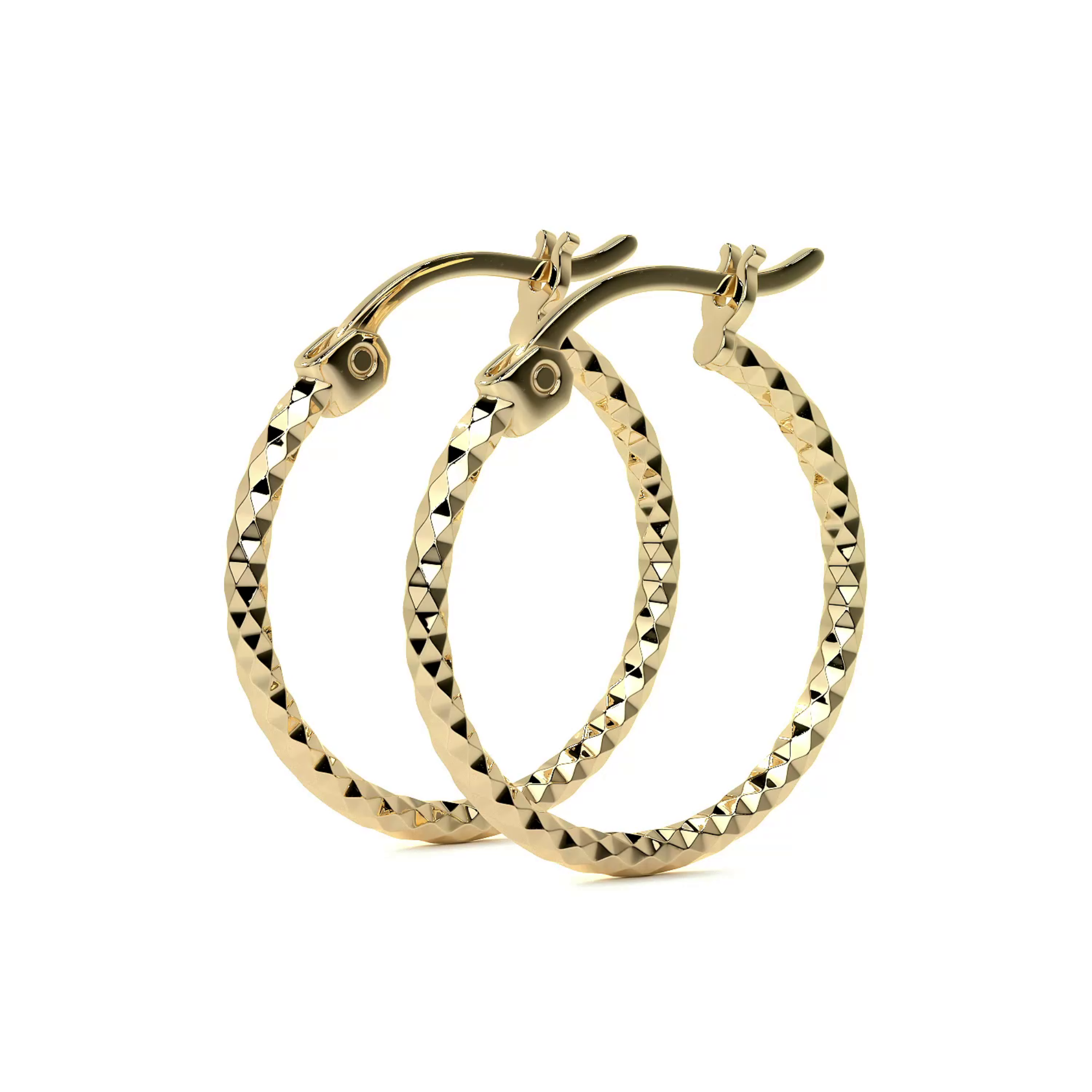 14k Gold Hoop Earrings with Diamond Honeycomb Style