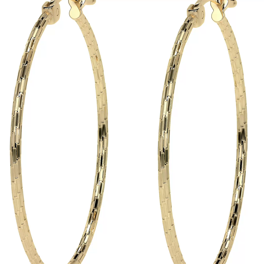 Domino Style 10k Gold Diamond Hoop Earring
