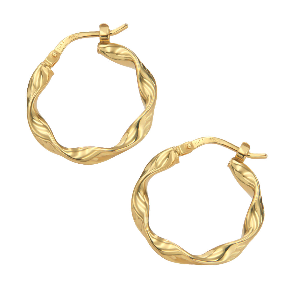 15mm 10k Gold Italian Diamond Hoop Earrings