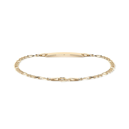 Pulsera Esclava de Oro 10K Estilo Fígaro 3x1 con Placa | Joyería Italiana