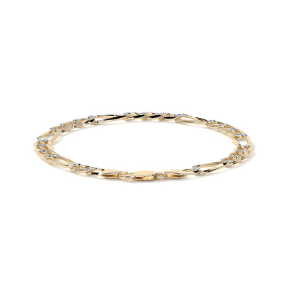 Pulsera de Oro 10K Estilo Fígaro 3x1 Pavé Italiano | Brazalete Sólido de Joyería Fina