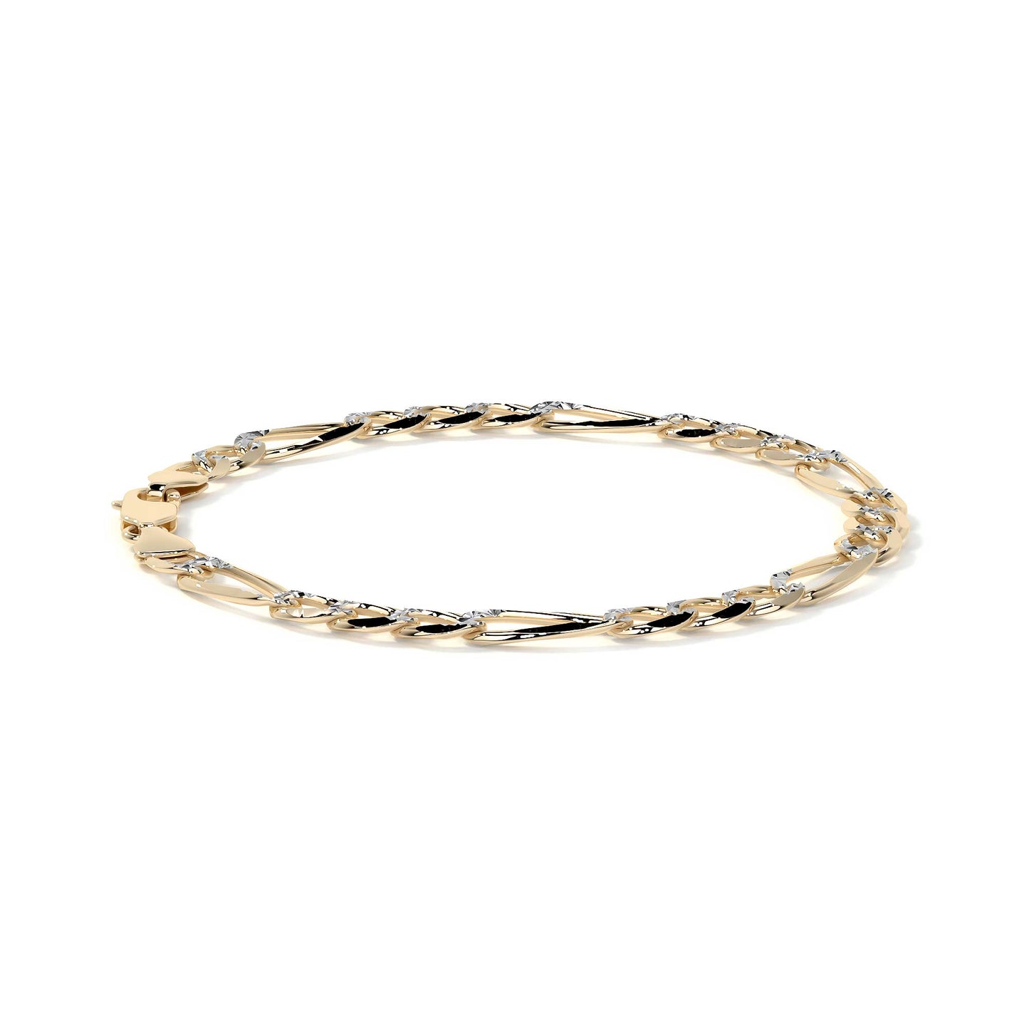 Pulsera de Oro 10K Estilo Fígaro 3x1 Pavé Italiano | Brazalete Sólido de Joyería Fina
