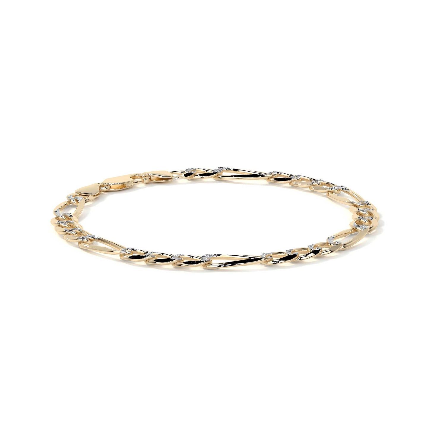 Pulsera de Oro 10K Estilo Fígaro 3x1 Pavé Italiano | Brazalete Sólido de Joyería Fina