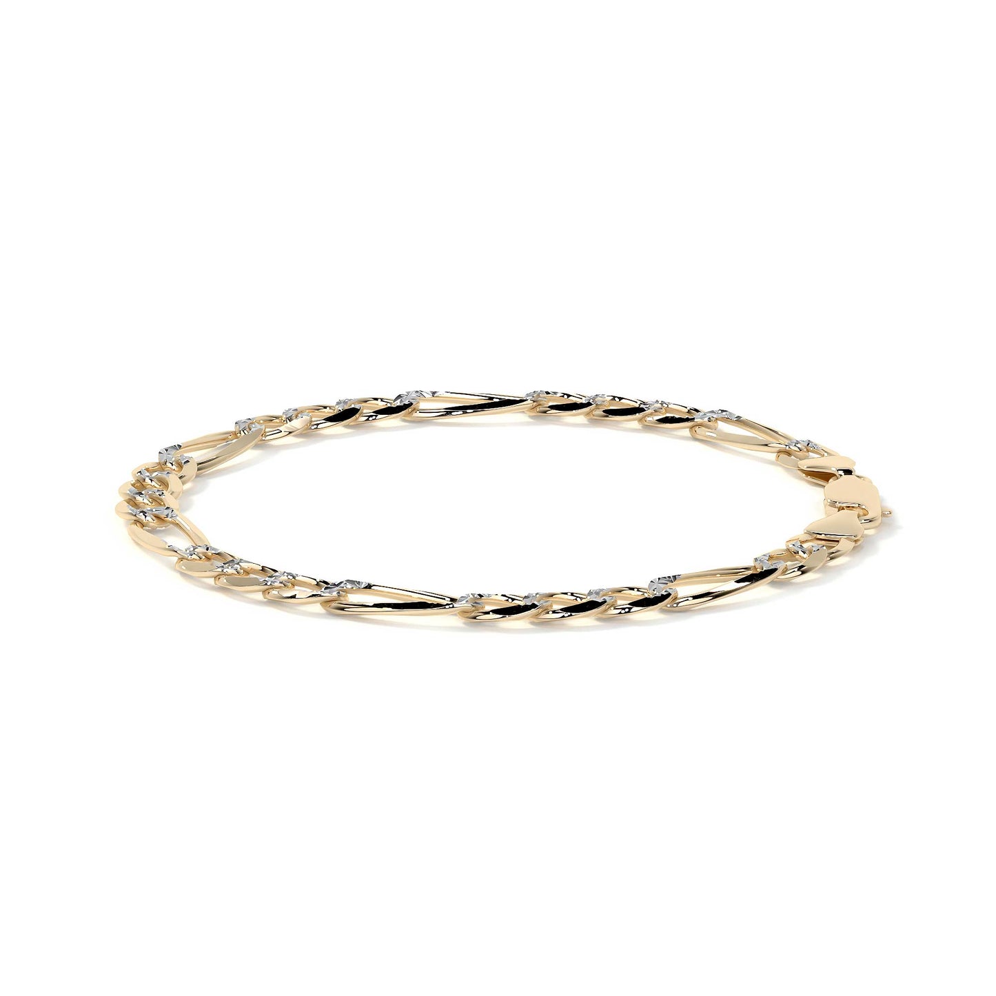 Pulsera de Oro 10K Estilo Fígaro 3x1 Pavé Italiano | Brazalete Sólido de Joyería Fina