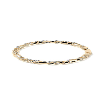 Pulsera de Oro 10K Estilo Fígaro 3x1 Pavé Italiano | Brazalete Sólido de Joyería Fina