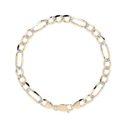 Pulsera de Oro 10K Estilo Fígaro 3x1 Pavé Italiano | Brazalete Sólido de Joyería Fina