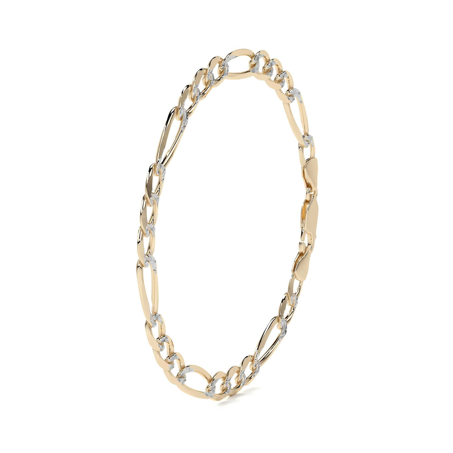 Pulsera de Oro 10K Estilo Fígaro 3x1 Pavé Italiano | Brazalete Sólido de Joyería Fina