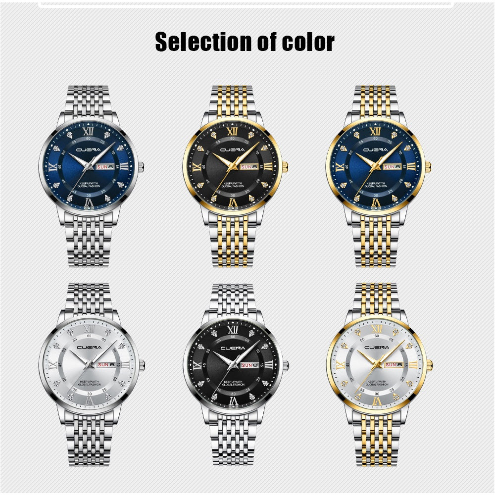 CUENA Men's Watches Original Brand Fashion Luxury Casual Business Stainless Steel 6008