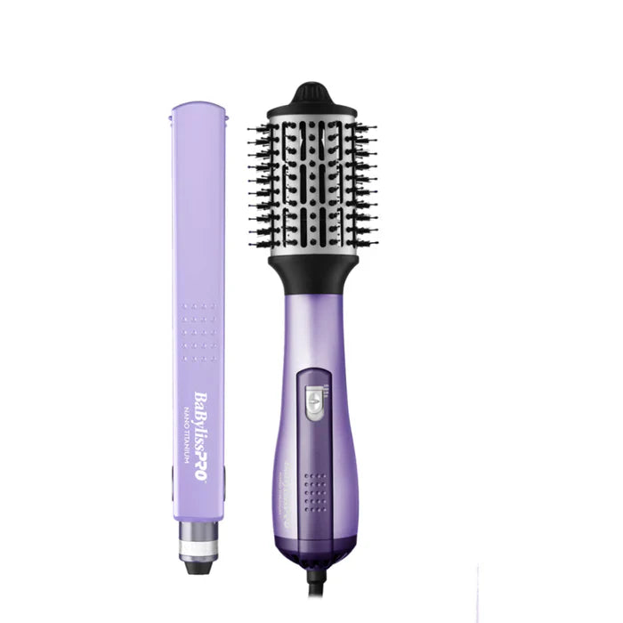 BaBylissPRO Nano Titanium Set de plancha de 1 ¼" y cepillo de aire caliente de 2½"