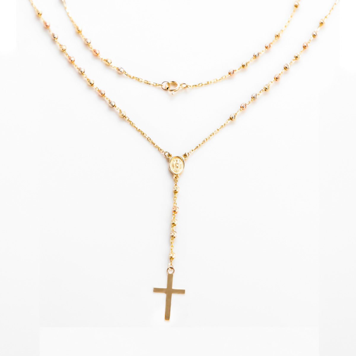 14 Karat Gold Rosary with 3 Tricolor Beads, 50cm
