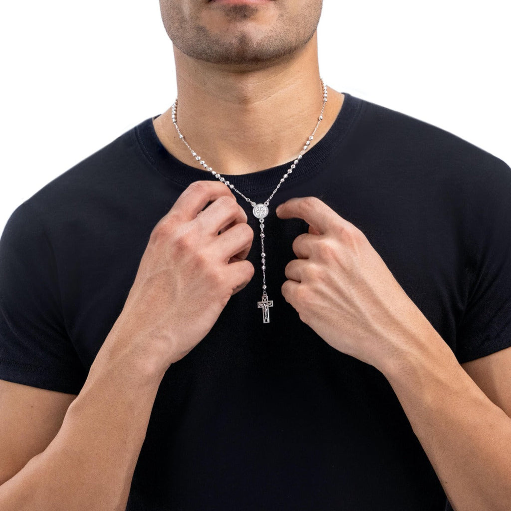 925 Sterling Silver Rosary With 55 Cm Diamond Ball