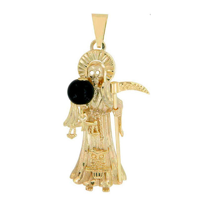 10k Gold Pendant of Santa Muerte with Onyx Stone 4 cm