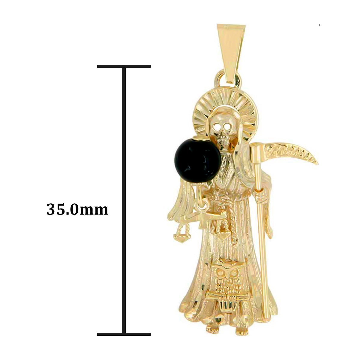 10k Gold Pendant of Santa Muerte with Onyx Stone 4 cm