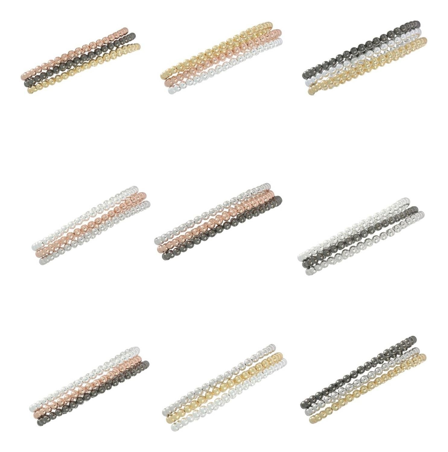 Elastic 925 Sterling Silver Beaded Bracelet with Gold Plating