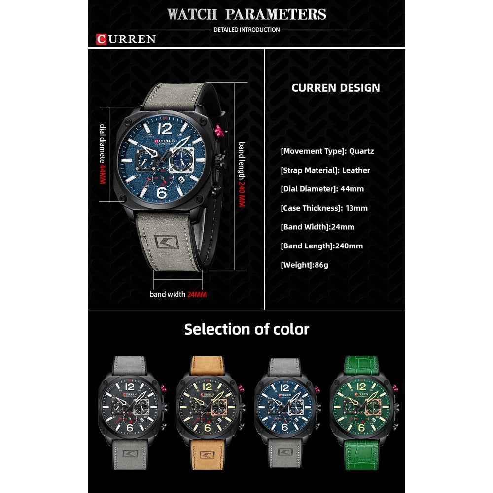 CURREN Reloj Para Hombre Marca Original Multifuncional Puntero Luminoso De Cuero Casual Impermeable Deportes De Negocios Cuarzo CR98LX