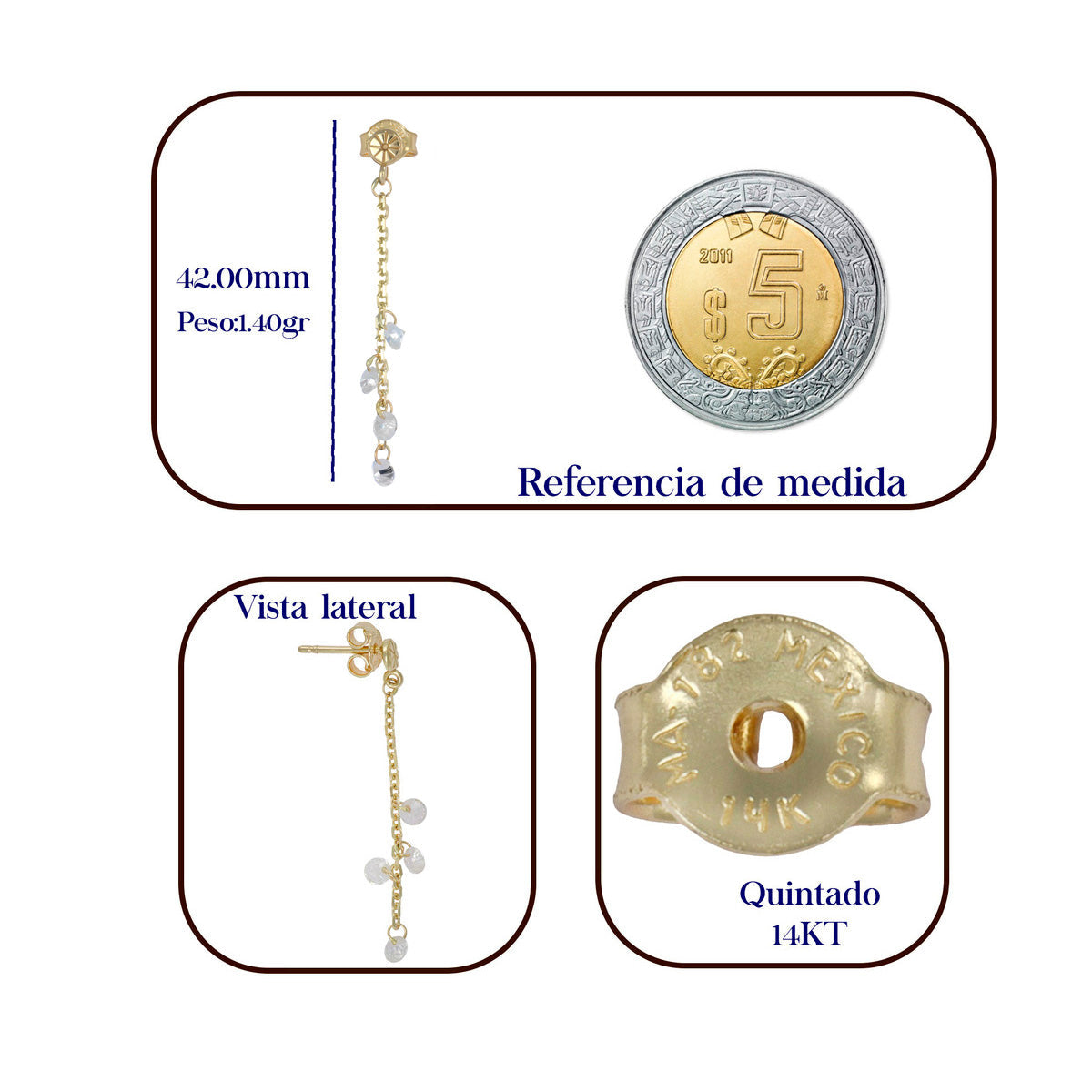 Women's 14k Gold Earrings, 42mm with Cubic Zirconia Stone