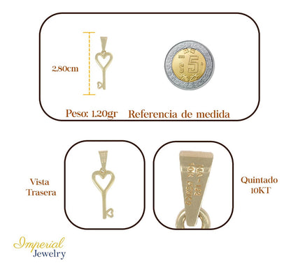 Dije De Llave En Forma De Corazón En Oro 10k 1.3 Grm