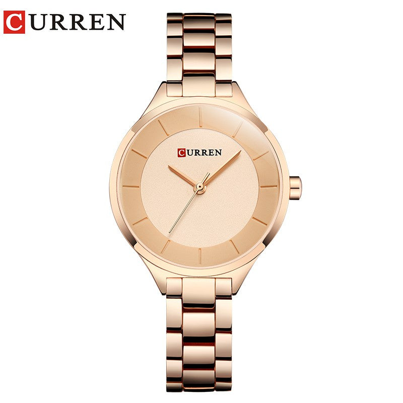Curren Women's Stainless Steel Watch with Gold Strap, Luxury Fashion, All-Match, Simple 9015 X