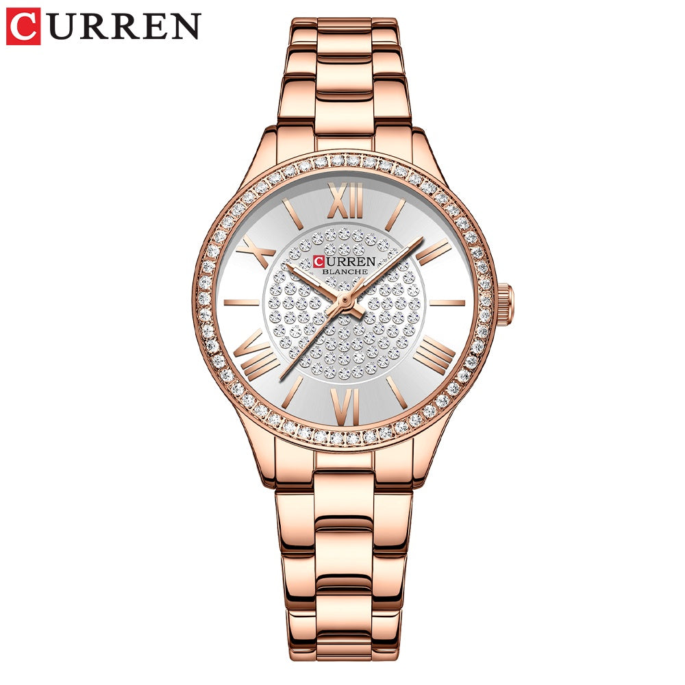 CURREN Women's Watch Original Brand Luxury Diamond Casual Business Quartz Stainless Steel Waterproof 9084 X No Box