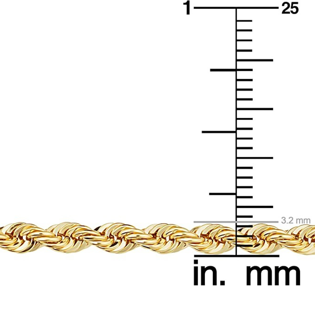 10k Italian Gold Hollow Twisted Chain, 3.2mm Gauge, 55cm