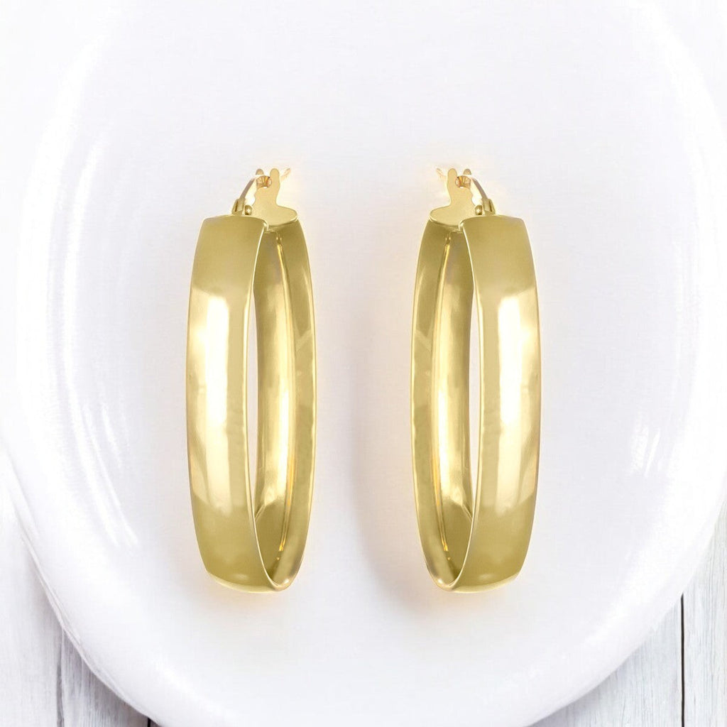 Arracada Ovalada De Oro De 10k Lisa De 37mm