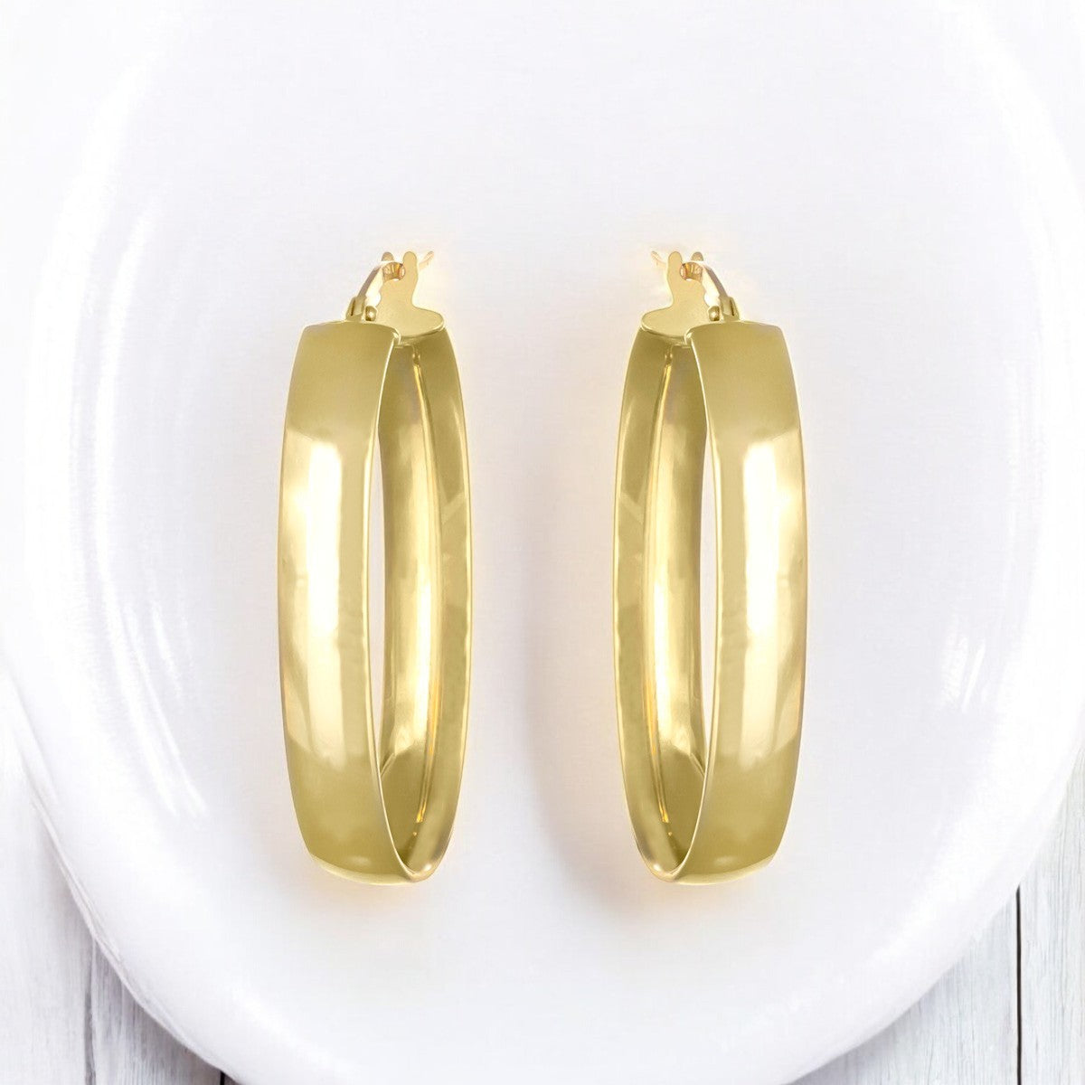37mm Smooth 10k Gold Oval Hoop Earrings