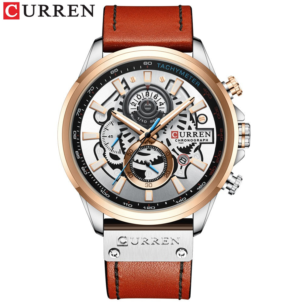 Curren Multifunctional True Three Eyes Chronograph Watch with Waterproof Leather Strap 8380 XS