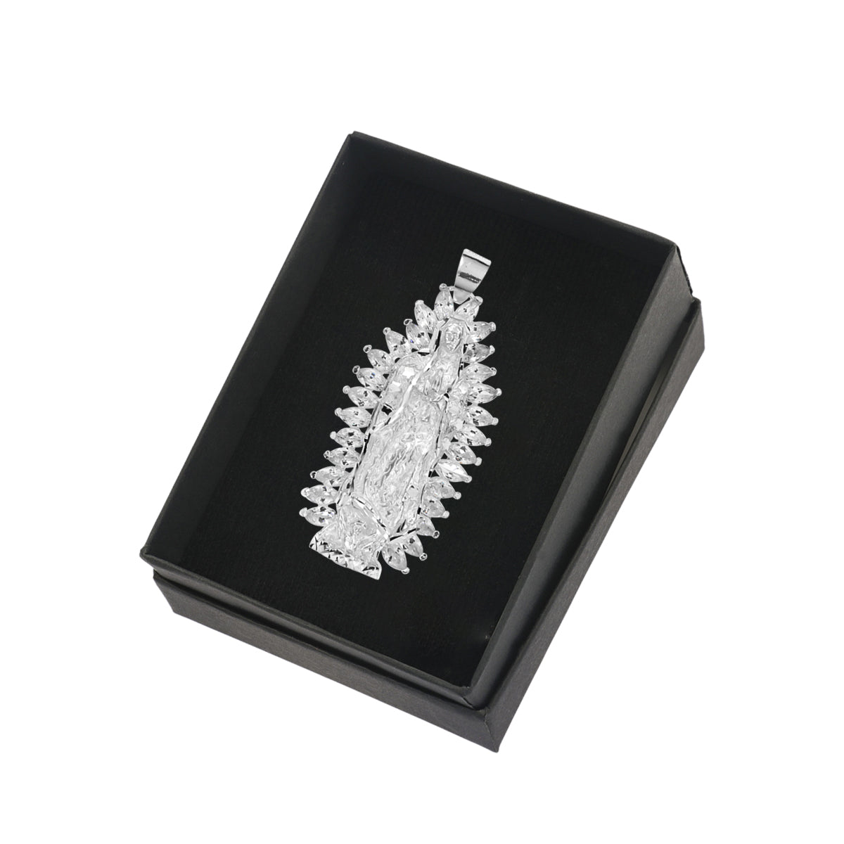 Virgin of Guadalupe Pendant in 925 Silver with Cubic Zirconia 5.2cm