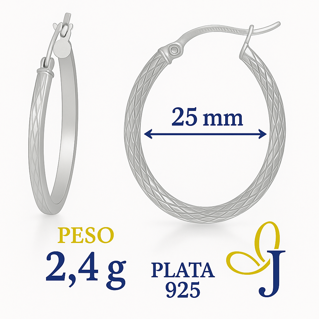 25mm Diamond-Cut Square Tube Oval Silver Earring