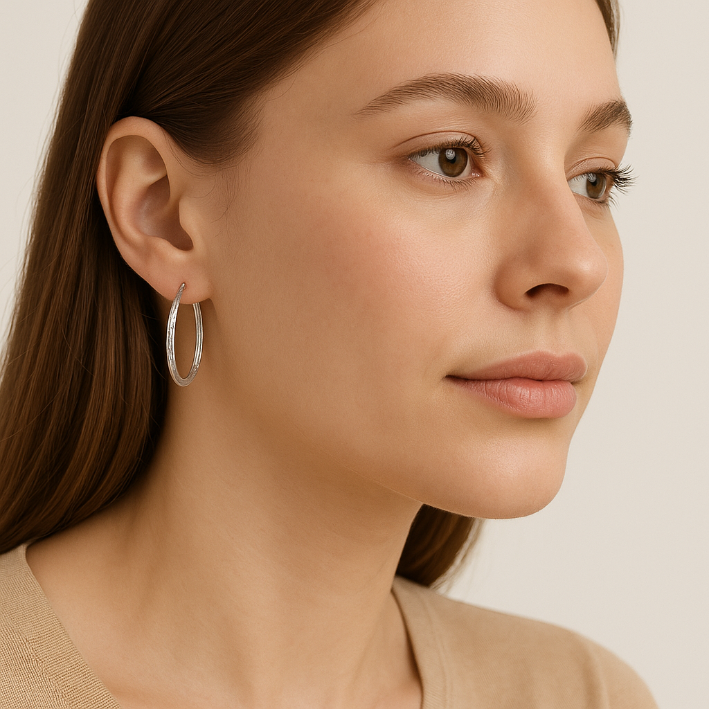 25mm Diamond-Cut Square Tube Oval Silver Earring