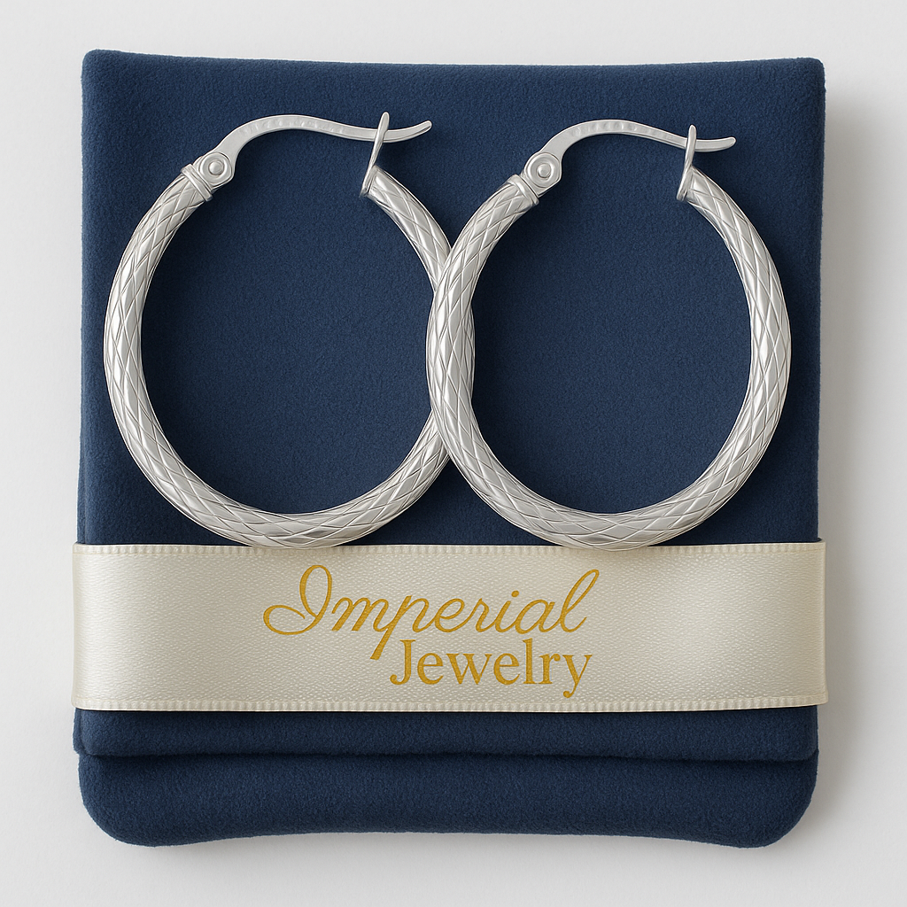 25mm Diamond-Cut Square Tube Oval Silver Earring