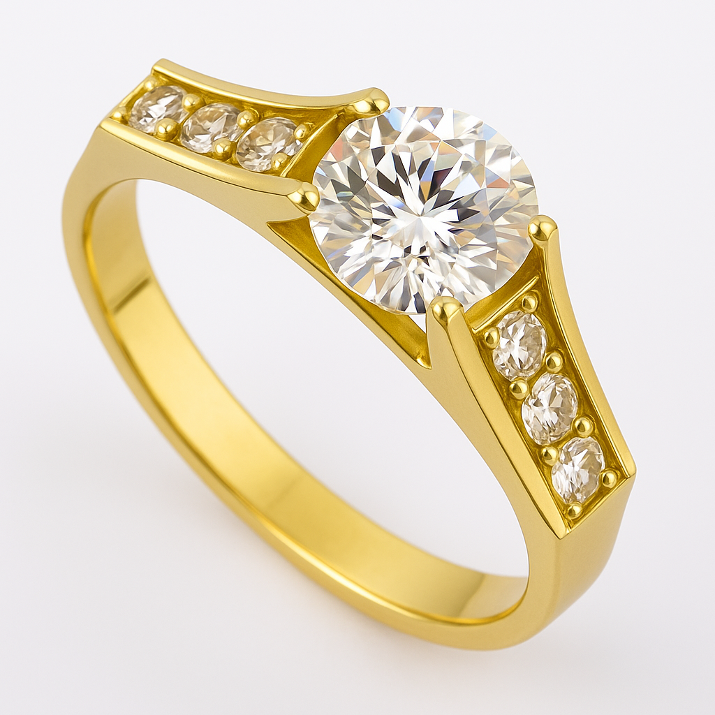 10k Gold Engagement Ring with Cubic Zirconia Stones