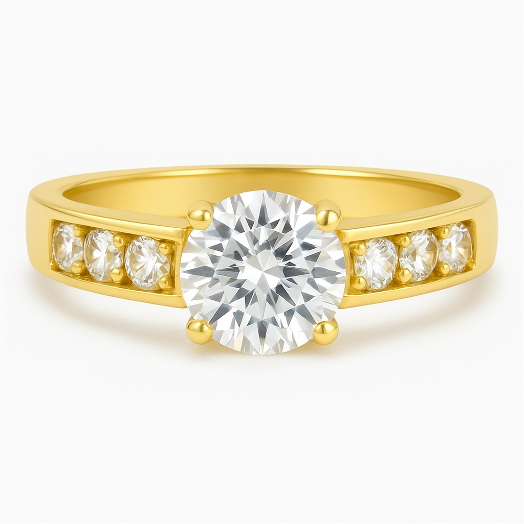 10k Gold Engagement Ring with Cubic Zirconia Stones