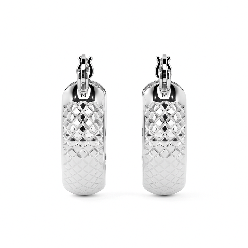 Arete Arracada Diamantada De Plata Ley 925 Tipo Bangle Estilo Panal