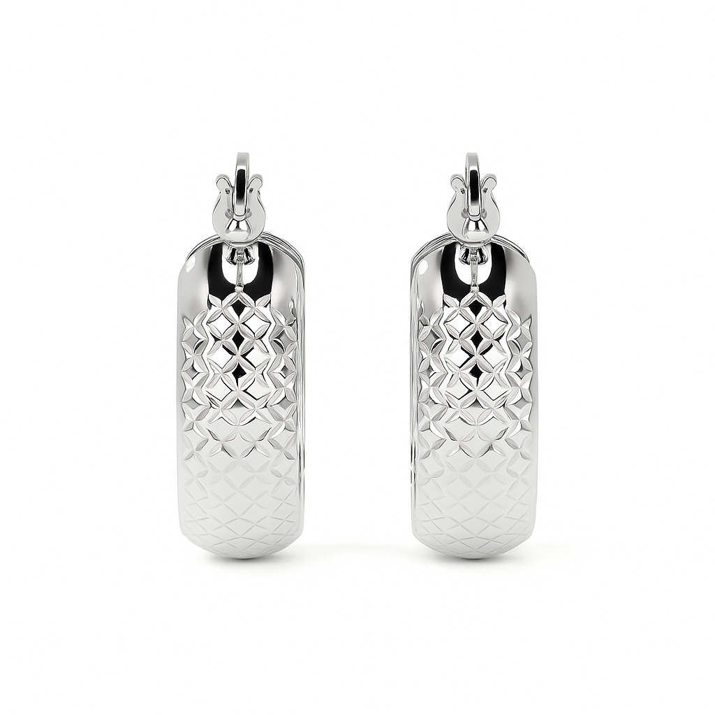 Arete Arracada Diamantada De Plata Ley 925 Tipo Bangle Estilo Panal