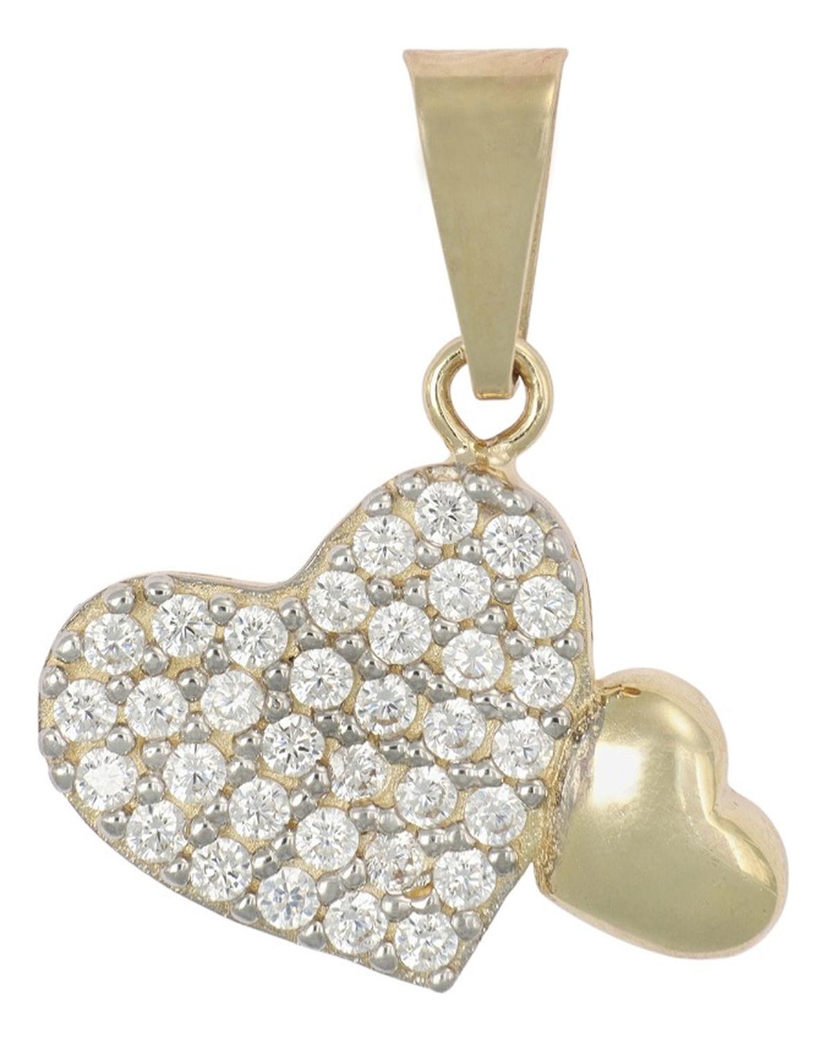 Pendant in the shape of two hearts with zirconia 10k 2.10 Grm