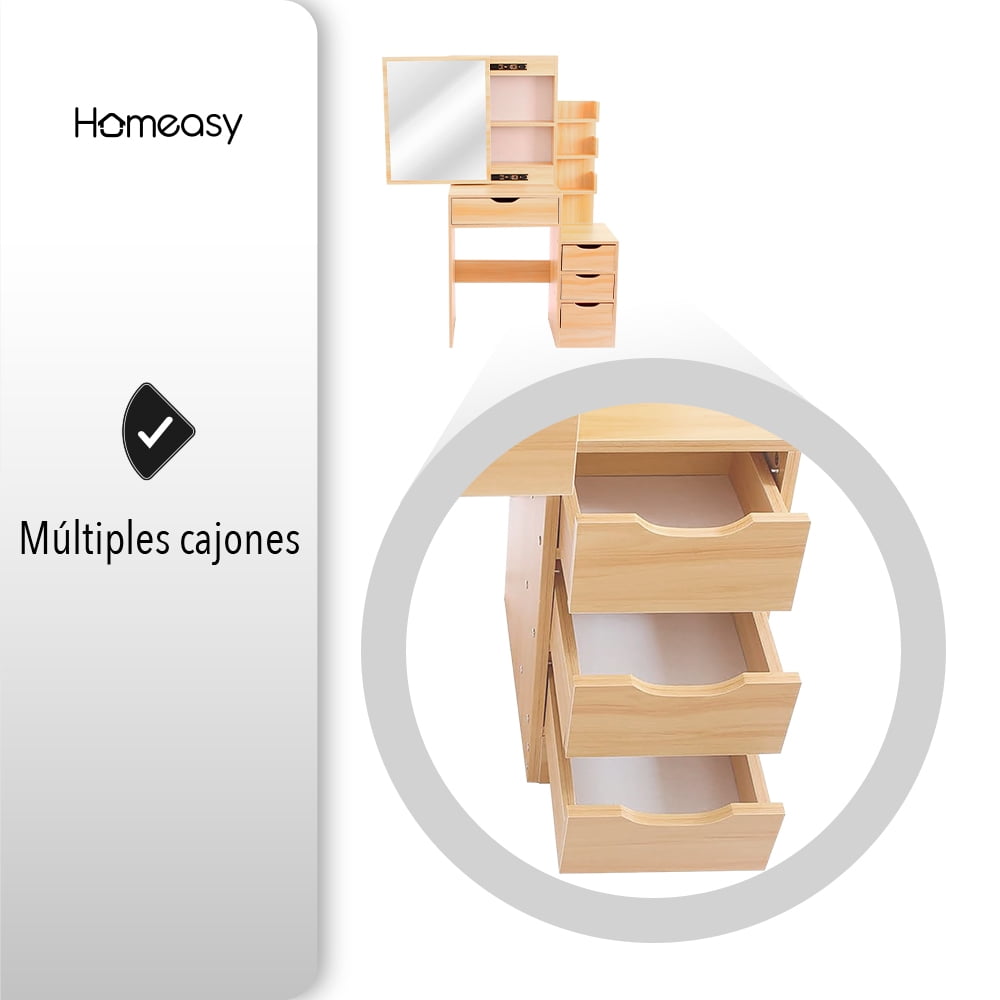 Bedroom vanity with bench and mirror, light brown color