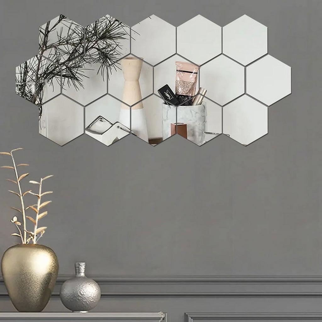 Self-adhesive hexagonal paper wall mirror, wall mirror, decoration, home sewing, soft full-length mirror