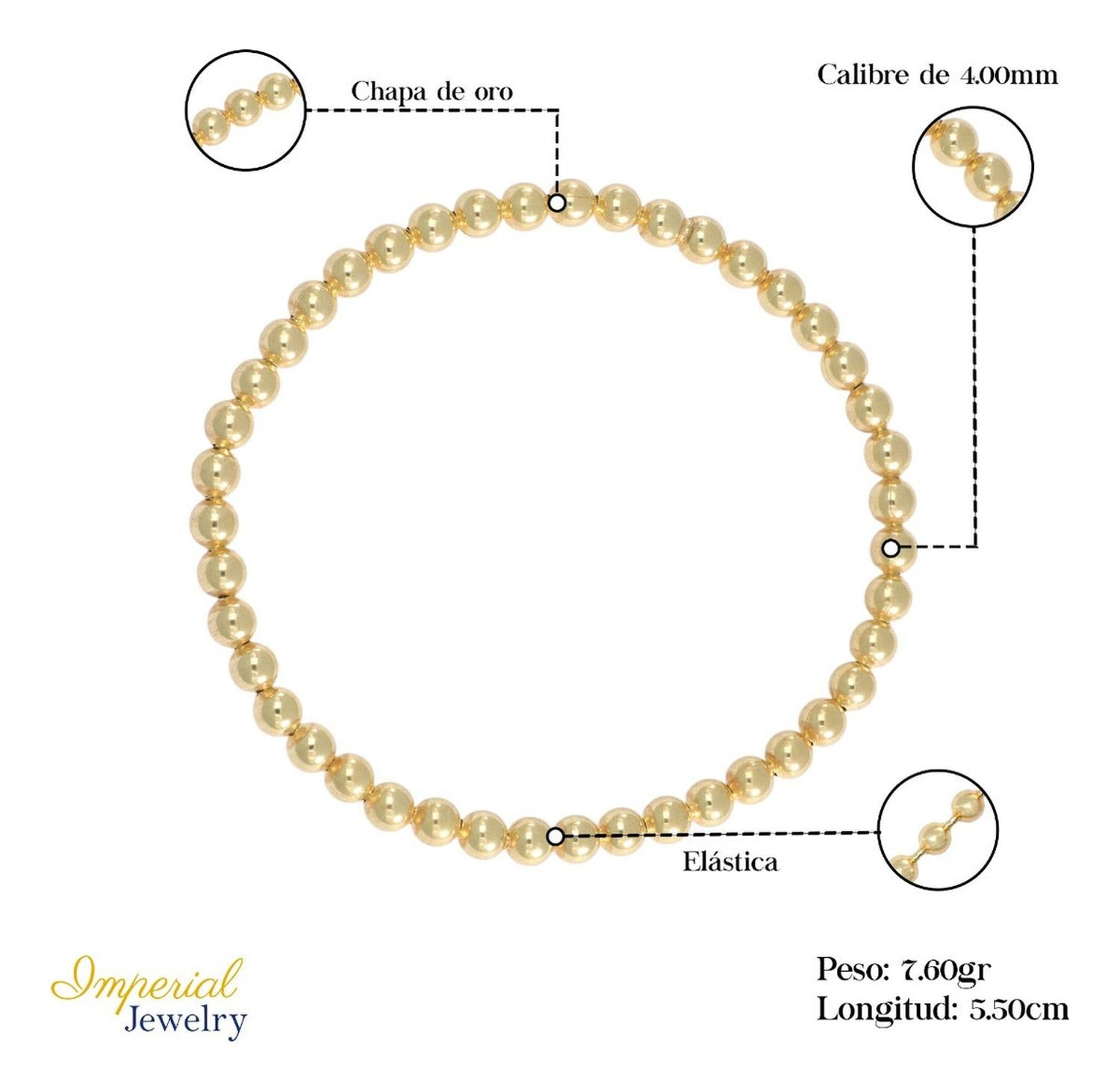 Elastic 925 Sterling Silver Beaded Bracelet with Gold Plating
