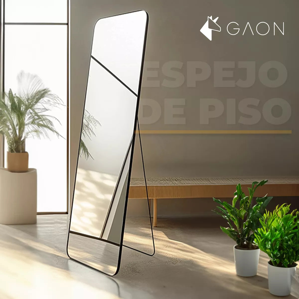Full-Length Floor Mirror with Stand and Minimalist Metal Frame - Floor and Wall Mirror for Bedroom, Living Room and Decorative Interiors