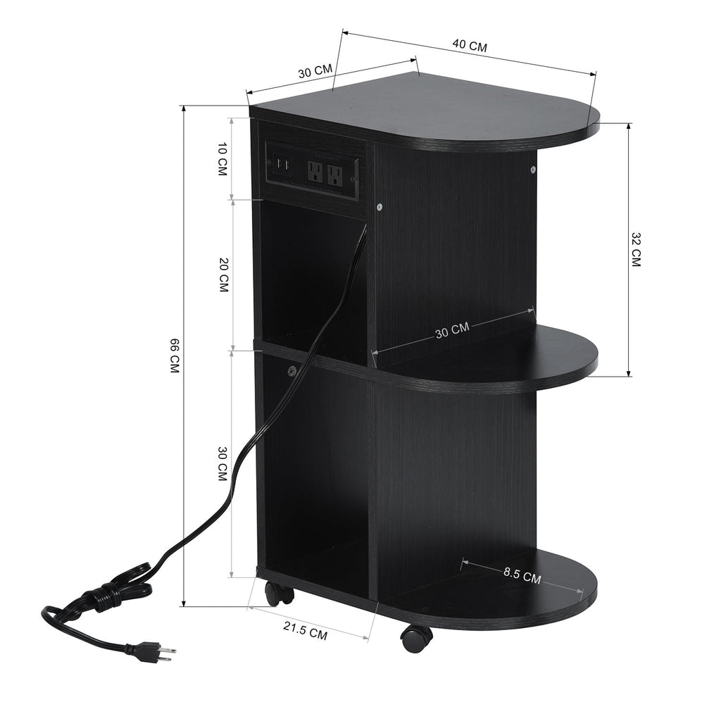 Homemake Furniture Black Wooden Desk with Wheels, with 2 USB Ports, 2 Sockets and Storage