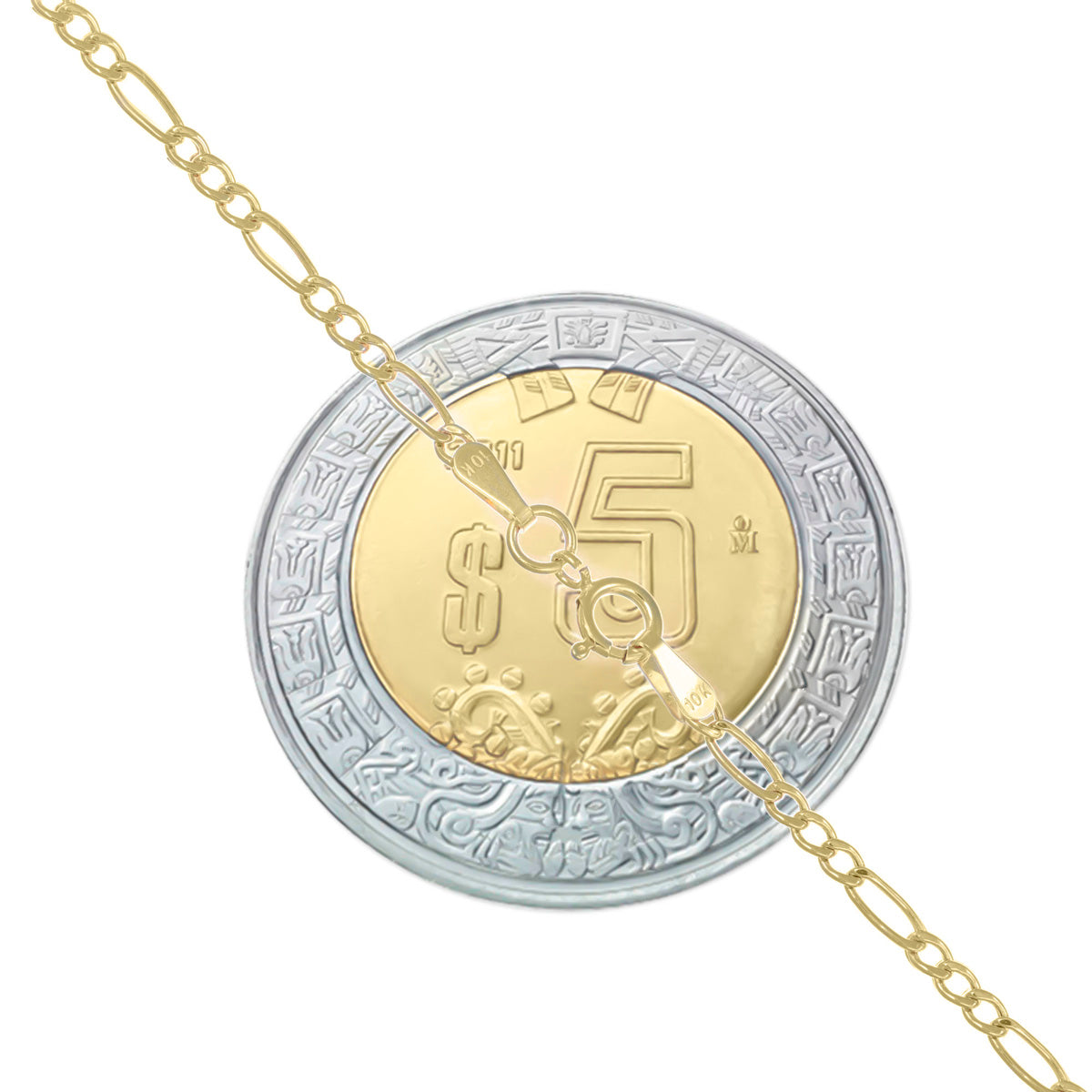 Cadena De Oro De 10k 3x1 Figaro Solida Calibre 2.0mm